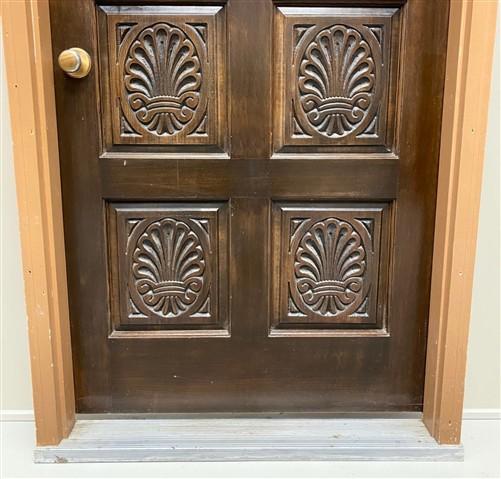 Vintage 36x80 Solid Wood Carved Panel Interior Door with Trim/Jamb Mid-Century