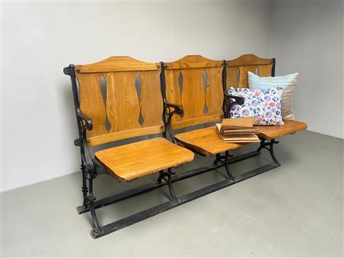 3 Vintage Wood Folding Theater Seats, Auditorium Seats, Entryway Bench, E32