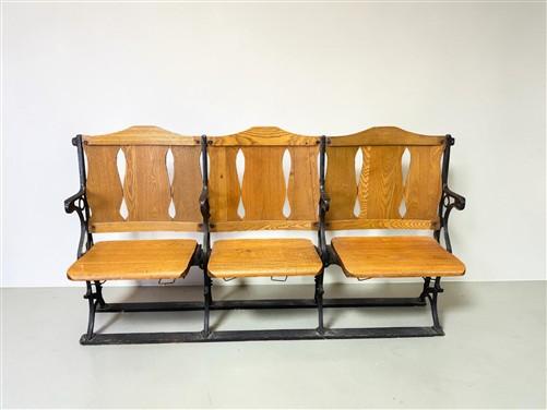 3 Vintage Wood Folding Theater Seats, Auditorium Seats, Entryway Bench, E32