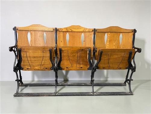 3 Vintage Wood Folding Theater Seats, Auditorium Seats, Entryway Bench, E32