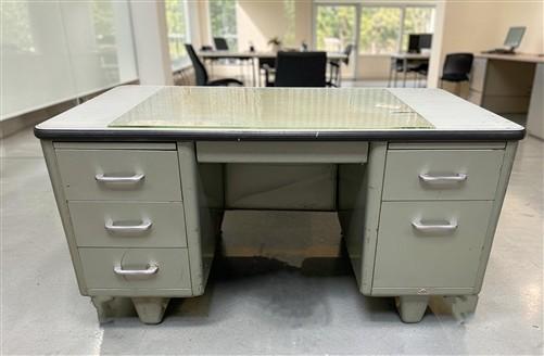 All Steel Equipment 55" Vintage Executive Desk Glass Top Mid Century Industrial