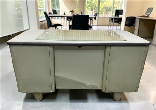 All Steel Equipment 55" Vintage Executive Desk Glass Top Mid Century Industrial