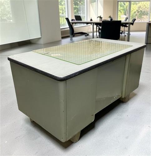 All Steel Equipment 55" Vintage Executive Desk Glass Top Mid Century Industrial