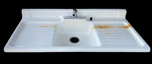 White Porcelain Dual Drainboard Sink, Vintage Kitchen Sink, Farmhouse Utility