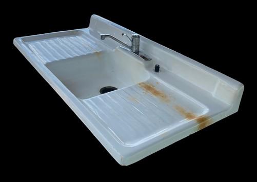 White Porcelain Dual Drainboard Sink, Vintage Kitchen Sink, Farmhouse Utility