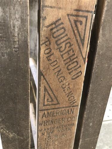 Pioneer No 22 Wringer Washer Folding Bench, Antique Hand Crank Laundry Tool