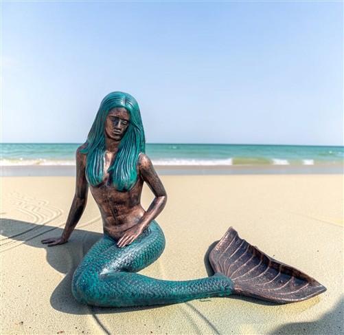 Large Mermaid Statue, Garden Decor Outdoor Nautical Ocean Sea Siren Sculpture, K
