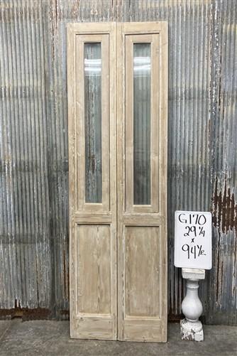 Antique French Double Doors (29x94.5) 1 Pane Glass, European Reclaimed G170