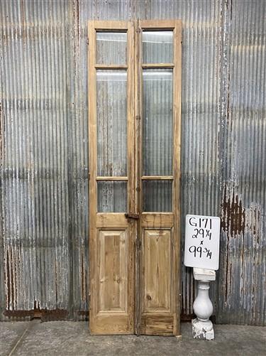 Antique French Double Doors (29x99.75) 3 Pane Glass, European Reclaimed G171