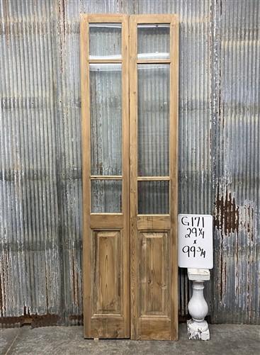Antique French Double Doors (29x99.75) 3 Pane Glass, European Reclaimed G171