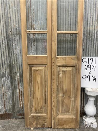 Antique French Double Doors (29x99.75) 3 Pane Glass, European Reclaimed G171