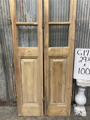 Antique French Double Doors (29.75x100) 3 Pane Glass, European Reclaimed G172