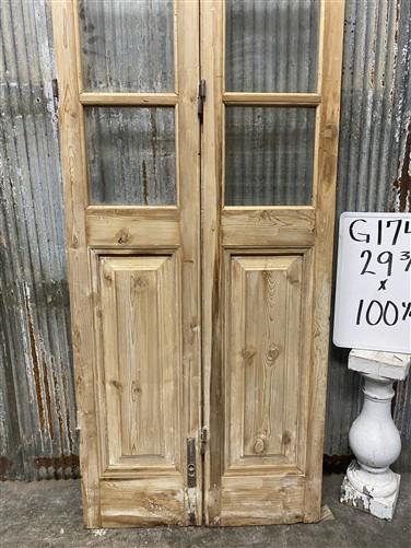 Antique French Double Doors (29.75x100) 5 Pane Glass, European Reclaimed G174