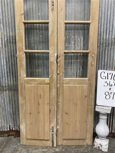 Antique French Double Doors (36.5x87) 4 Pane Glass, European Reclaimed G176