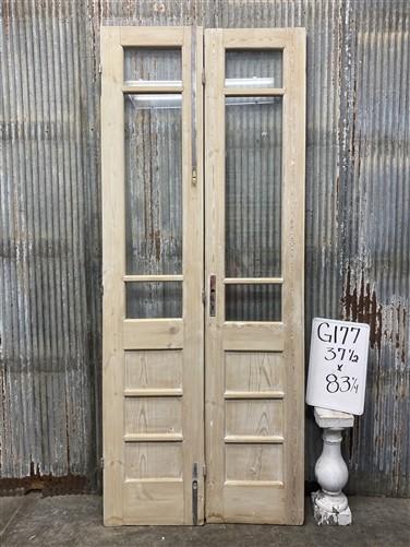 Antique French Double Doors (37.5x83) 3 Pane Glass, European Reclaimed G177