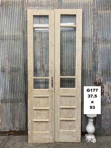 Antique French Double Doors (37.5x93) 3 Pane Glass, European Reclaimed G177