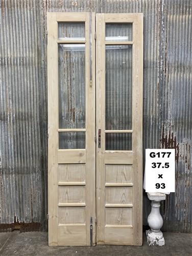 Antique French Double Doors (37.5x93) 3 Pane Glass, European Reclaimed G177