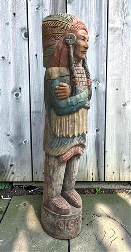 Tall Cigar Store Indian Folk Art, Tobacco Store American Indian Chief Statue A9
