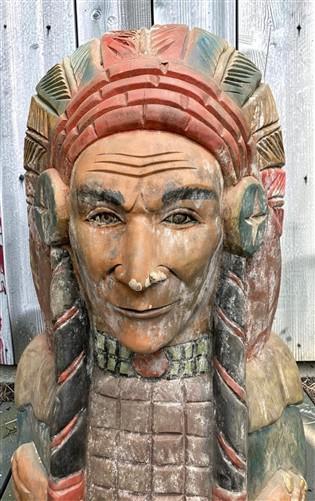 Tall Cigar Store Indian Folk Art, Tobacco Store American Indian Chief Statue A9