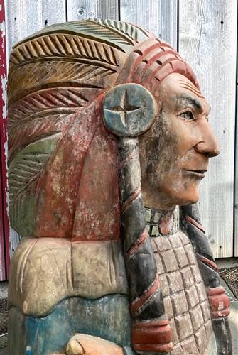 Tall Cigar Store Indian Folk Art, Tobacco Store American Indian Chief Statue A9