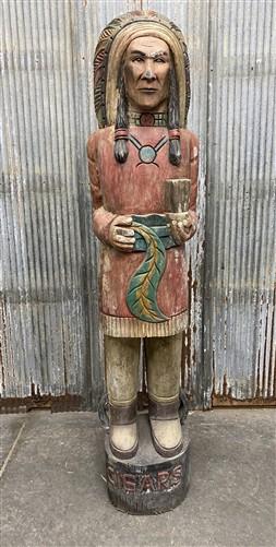 Tall Cigar Store Indian Folk Art, Tobacco Store American Indian Chief Statue A11