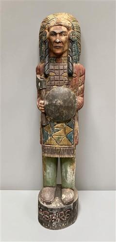 Tall Cigar Store Indian Folk Art, Tobacco Store American Indian Chief Statue A12