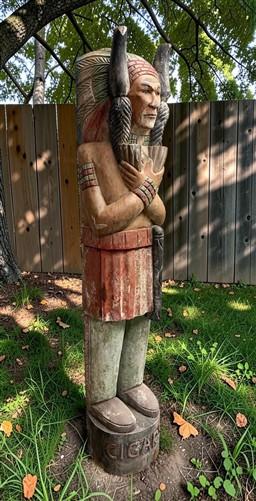 Tall Cigar Store Indian Folk Art, Tobacco Store American Indian Chief Statue A10