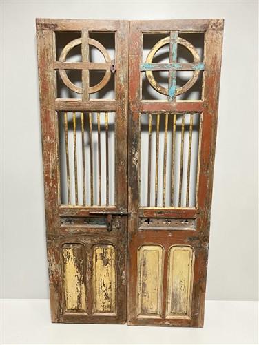 Indian Carved Wood Garden Gates Architectural Salvage Double Pair Vintage A118