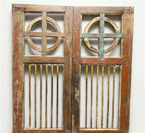 Indian Carved Wood Garden Gates Architectural Salvage Double Pair Vintage A118