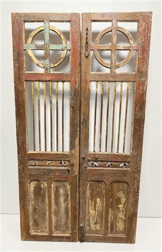 Indian Carved Wood Garden Gates Architectural Salvage Double Pair Vintage A118