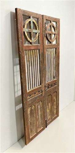 Indian Carved Wood Garden Gates Architectural Salvage Double Pair Vintage A118