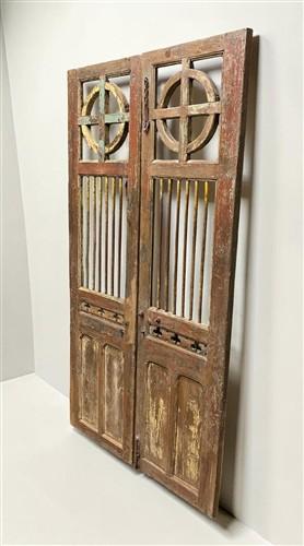 Indian Carved Wood Garden Gates Architectural Salvage Double Pair Vintage A118