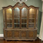 Lighted Vintage Display China Cabinet Curio Hutch Glass Shelves Burl Wood Style
