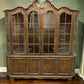 Lighted Vintage Display China Cabinet Curio Hutch Glass Shelves Burl Wood Style