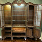 Lighted Vintage Display China Cabinet Curio Hutch Glass Shelves Burl Wood Style