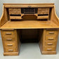 53" Oak Roll Top Desk Vintage Style Executive Pedestal Desk Tambour Writing Desk