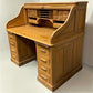 53" Oak Roll Top Desk Vintage Style Executive Pedestal Desk Tambour Writing Desk