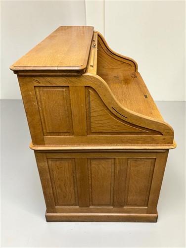 53" Oak Roll Top Desk Vintage Style Executive Pedestal Desk Tambour Writing Desk