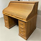 53" Oak Roll Top Desk Vintage Style Executive Pedestal Desk Tambour Writing Desk