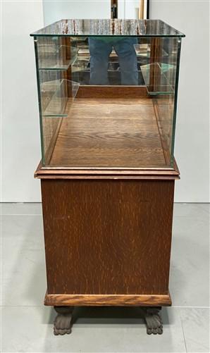 Vintage Oak Glass Store Display Showcase Counter Display Cabinet w/Mirror Back