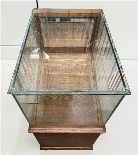 Vintage Oak Glass Store Display Showcase Counter Display Cabinet w/Mirror Back
