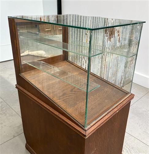 Vintage Oak Glass Store Display Showcase Counter Display Cabinet w/Mirror Back