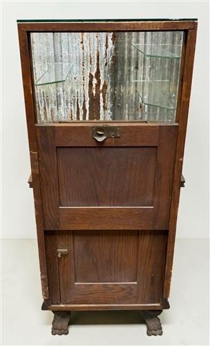 Vintage Oak Glass Store Display Showcase Counter Display Cabinet w/Mirror Back