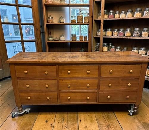7' Country Store Counter Buffet Sideboard Cabinet Vintage 9 Drawer Mercantile
