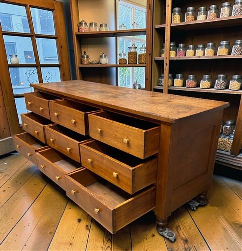 7' Country Store Counter Buffet Sideboard Cabinet Vintage 9 Drawer Mercantile