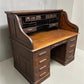 56" Oak Secretary Desk with Pigeonholes and Multi Drawer Interior Vintage Desk