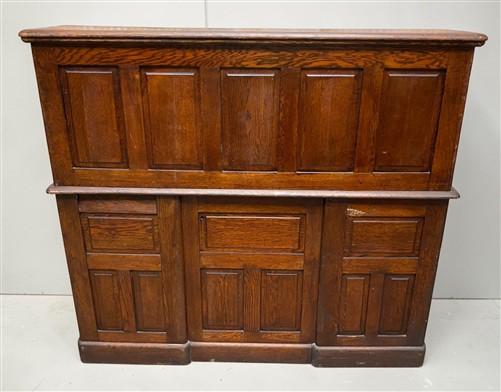 56" Oak Secretary Desk with Pigeonholes and Multi Drawer Interior Vintage Desk