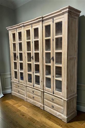 6 Door Natural Bookcase, China Cabinet, Kitchen Cabinet, Display Case, Library