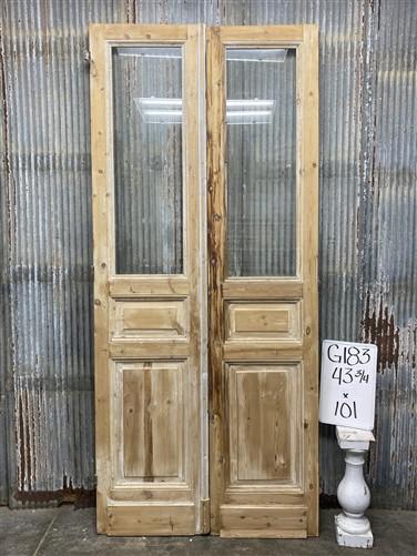 Antique French Double Doors (43.75x101) 1 Pane Glass, European Reclaimed G183