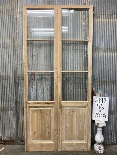 Antique French Double Doors (46x101) 3 Pane Glass, European Reclaimed G197